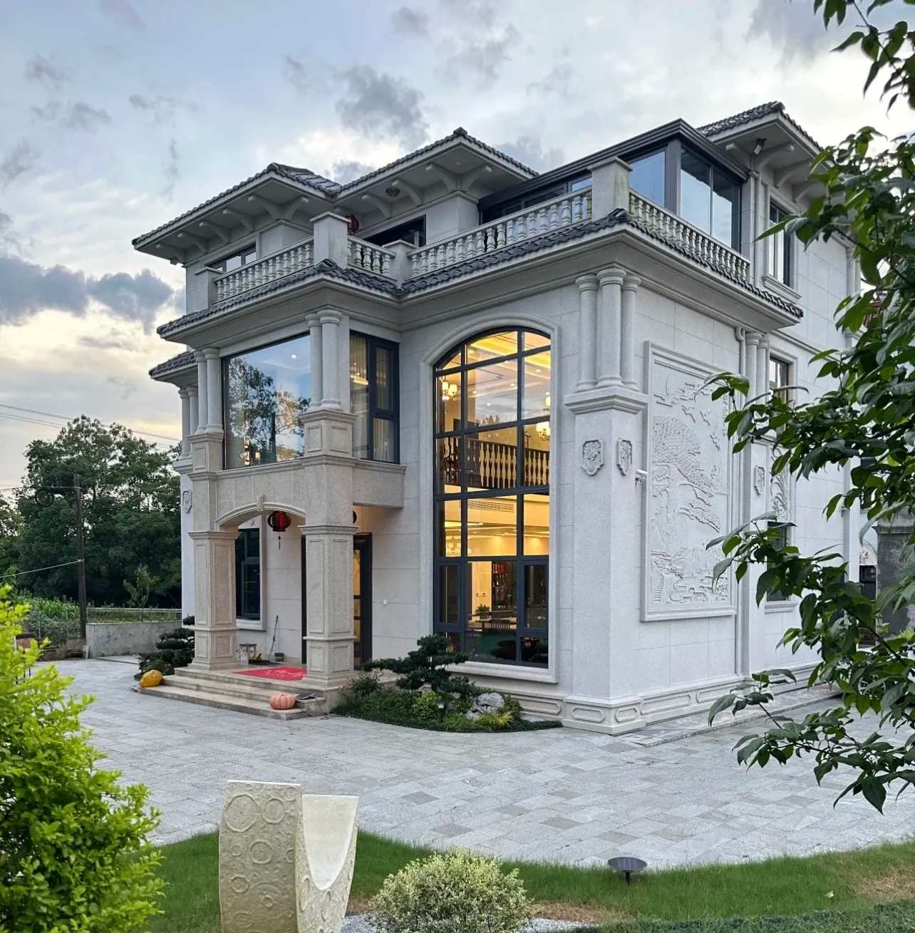 濮阳 白麻花岗岩私人别墅干挂石材豪华定制