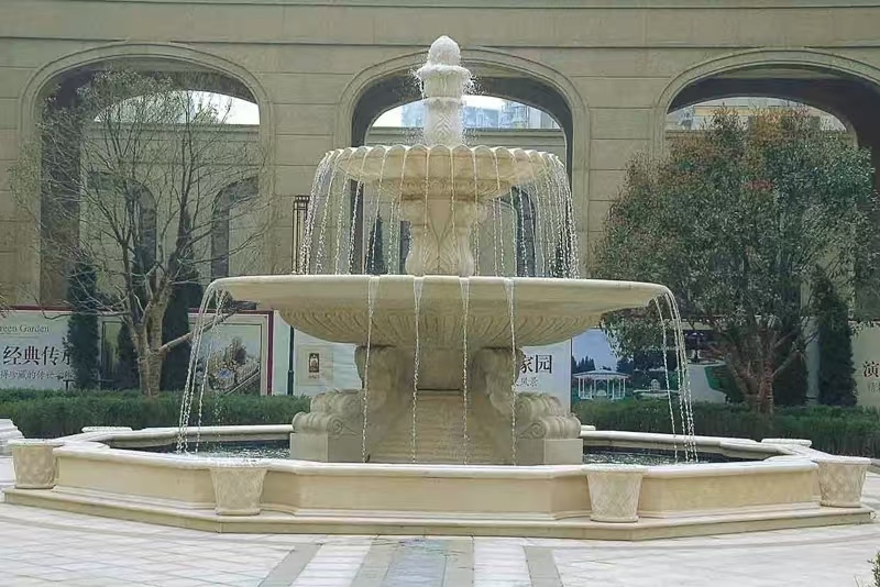 濮阳 黄金麻花岗岩异型加工——户外庭院石雕流水喷泉