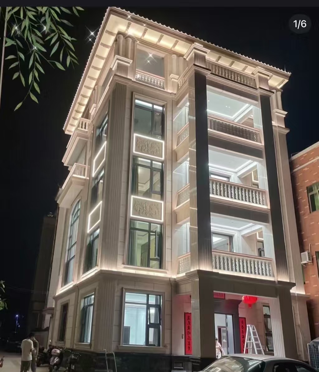 濮阳 芝麻白花岗岩别墅外墙夜间效果