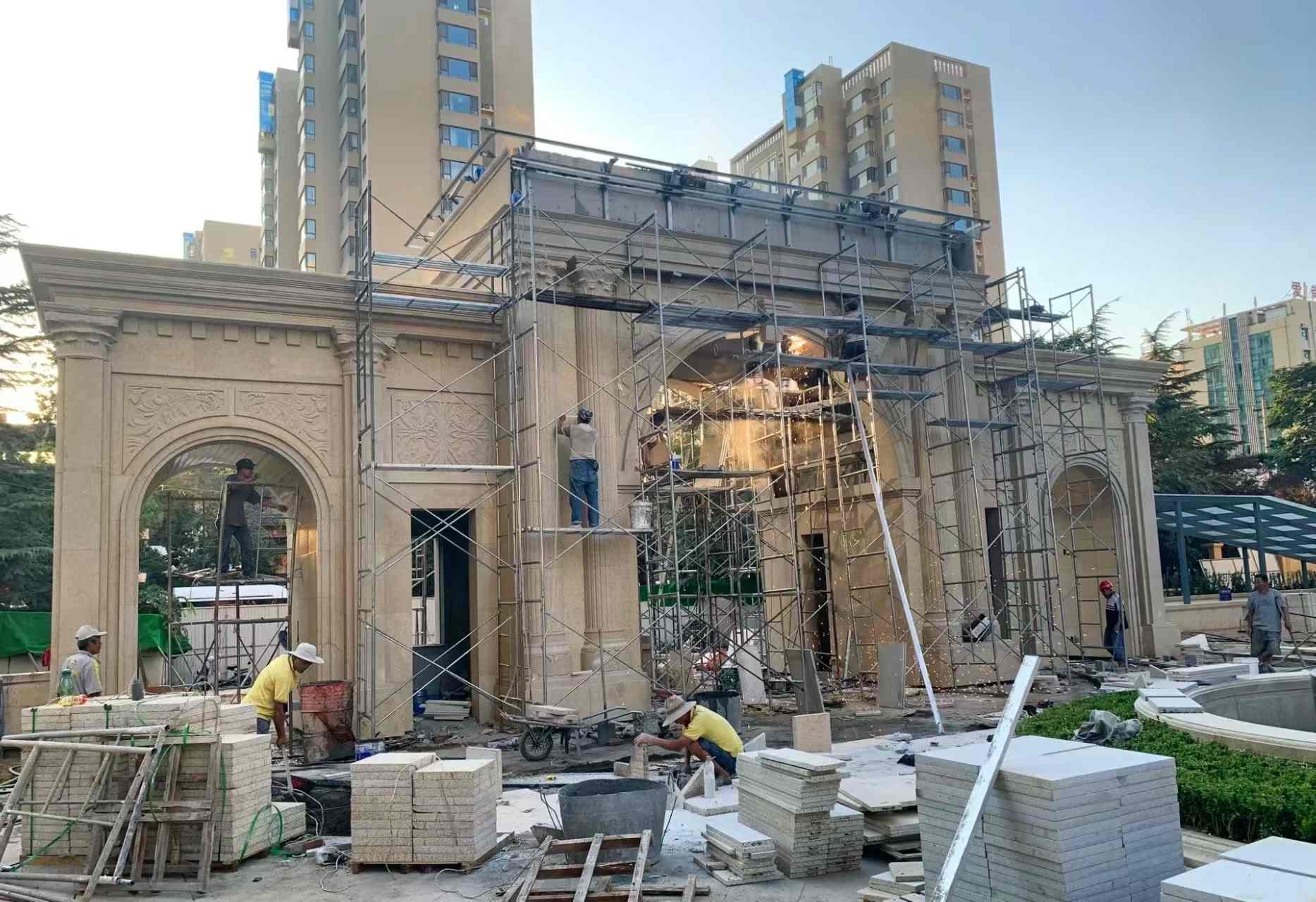 濮阳 黄金麻荔枝面花岗岩小区门楼外墙干挂